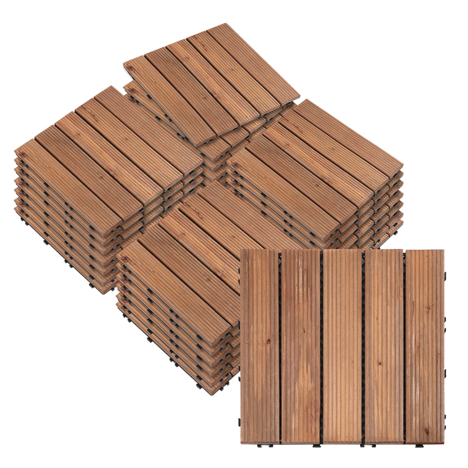 image 1 of Outsunny 27pc Floor Tiles Interlocking Solid Wood DIY Deck Tiles Outdoor Brown