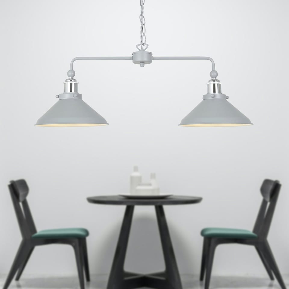 image 1 of First Choice Lighting Set of 2 Maxwell Flint Grey Chrome 2 Light Bar Ceiling Pendant Lights Grey | Grey