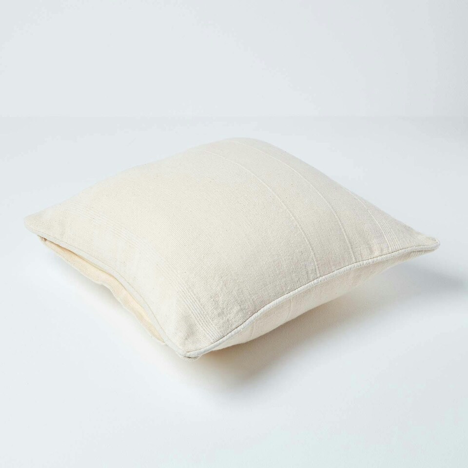 image 1 of Homescapes Cotton Rajput Ribbed Natural Cushion Cover - 45 x 45 cm | Cream | Natural | 45 x 45 cm