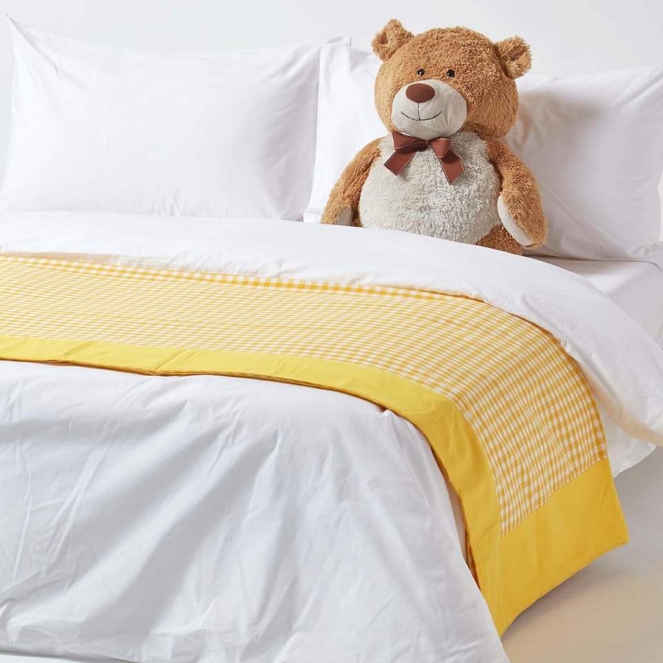 image 1 of Homescapes Cotton Gingham Check Yellow Throw - 150 x 200 cm | Yellow