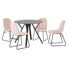 Athens Round Dining Set with 4 Lukas Chairs Pink | Baby Pink