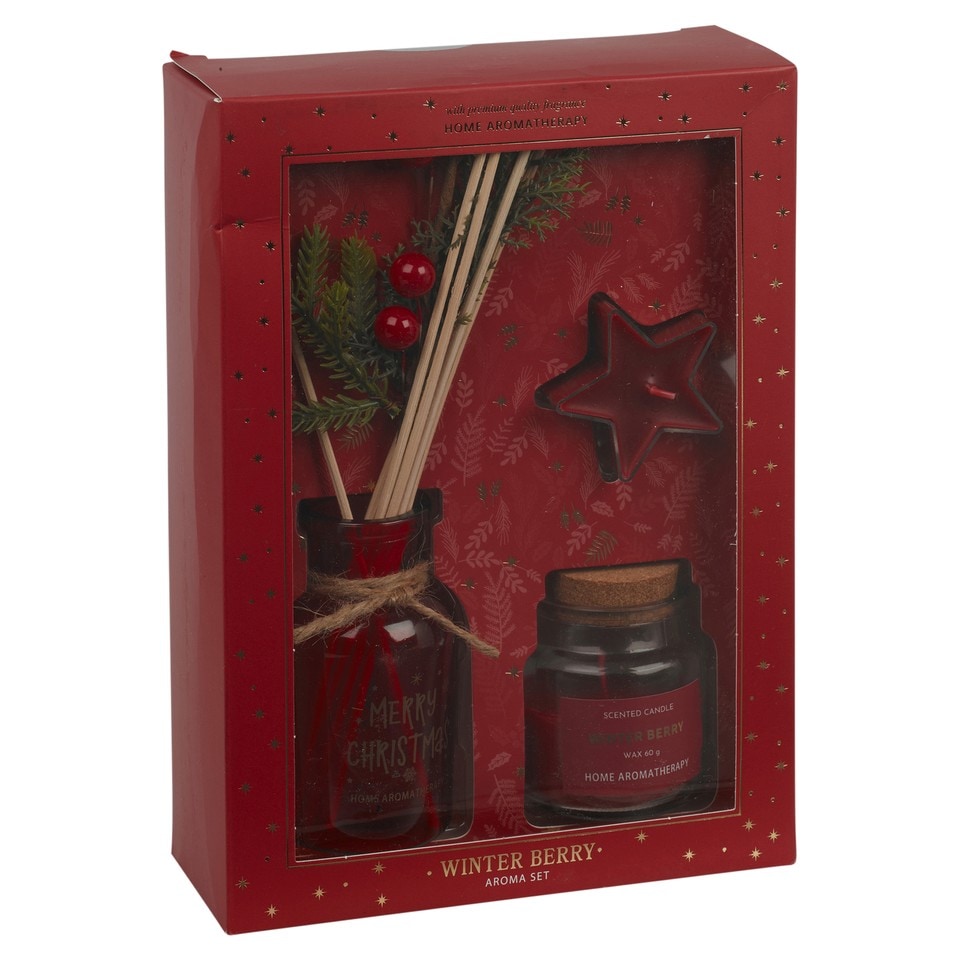 image 1 of Reed Perfume Diffuser Scented Candle Aromatherapy Gift Box Set Home Decor 100ml | Multi | Winter Berry