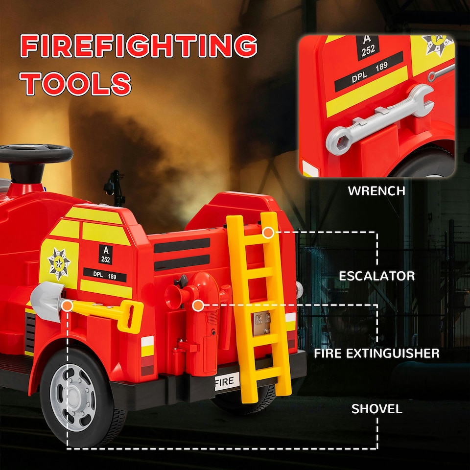 image 1 of AIYAPLAY 12V Ride on Fire Truck w/ Siren, Flashing Lights, Red