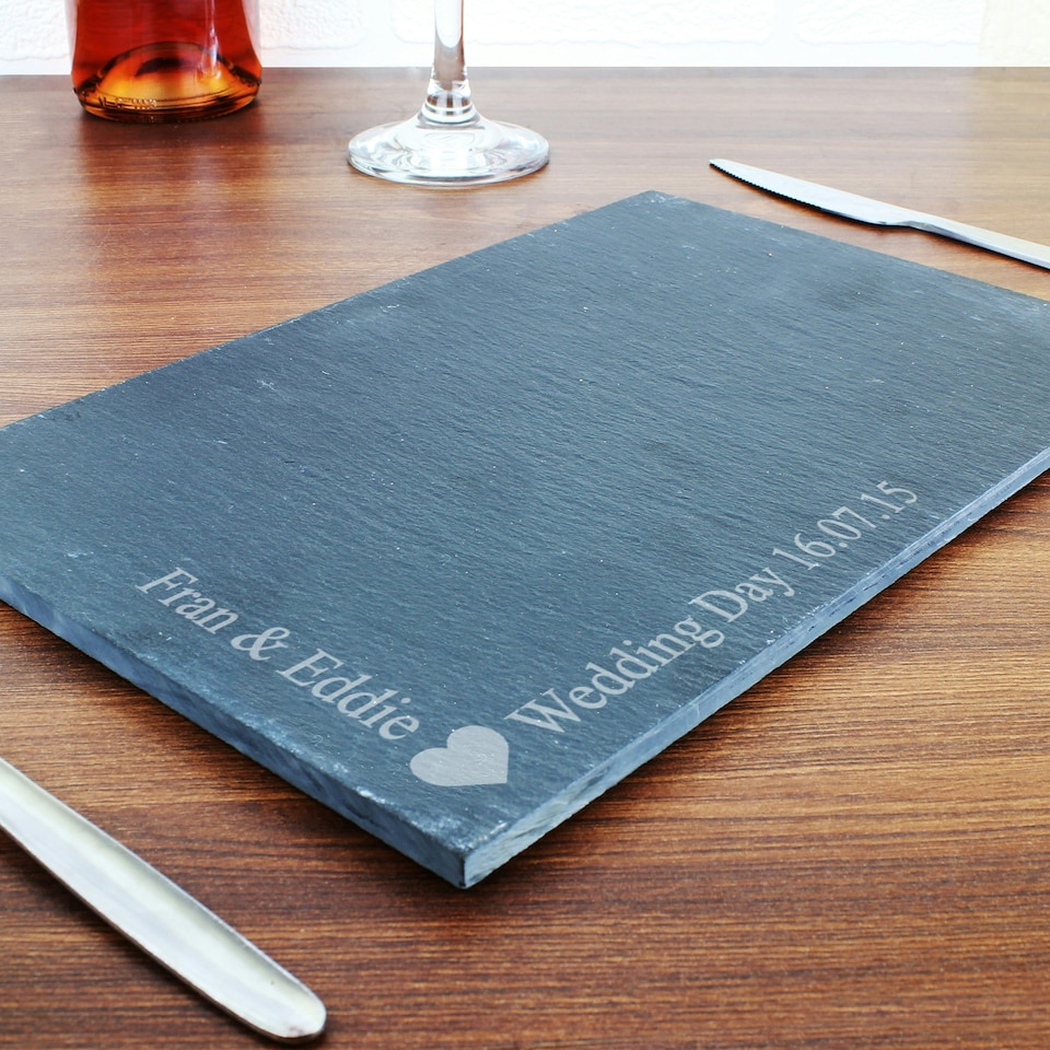 image 1 of Personalised Heart Motif Slate Placemat Black