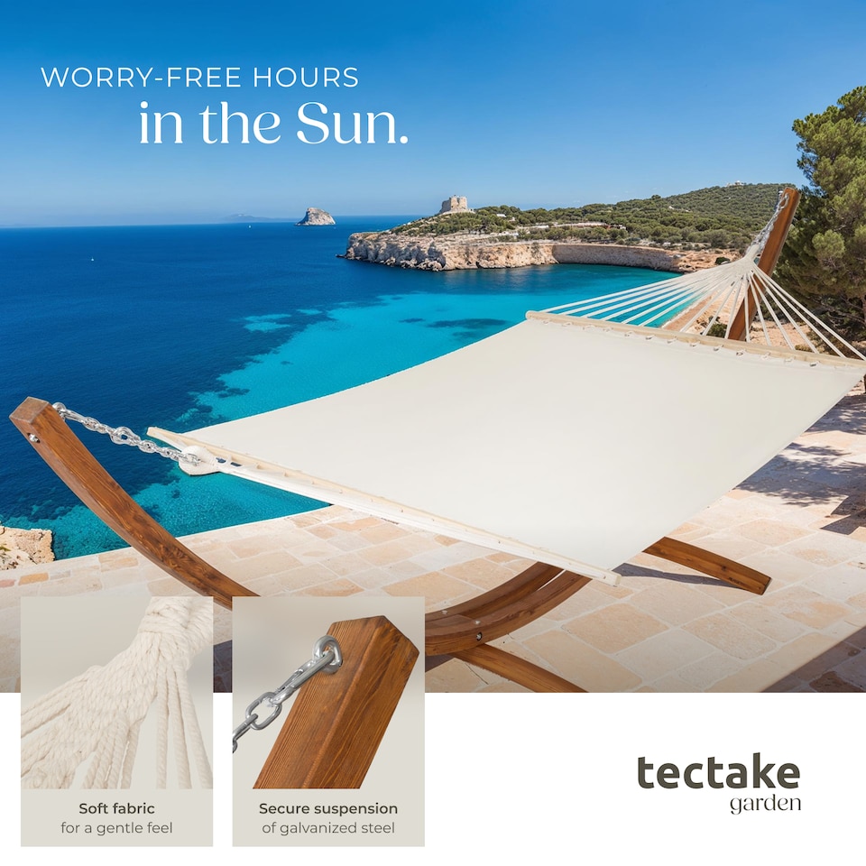 image 1 of Hammock Thorsten - wooden frame, for 2 people, height adjustable, durable fabric | White | white | 415 x 150 x 124 cm | 1