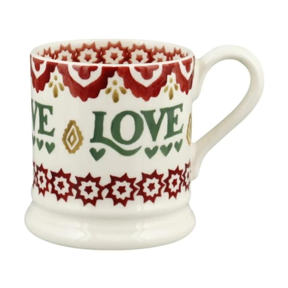 image 1 of Mug Set: 2 x 300ml Emma Bridgewater Christmas Peace & Love Set, Set Of 2 Half Pint Mugs, Ceramic White