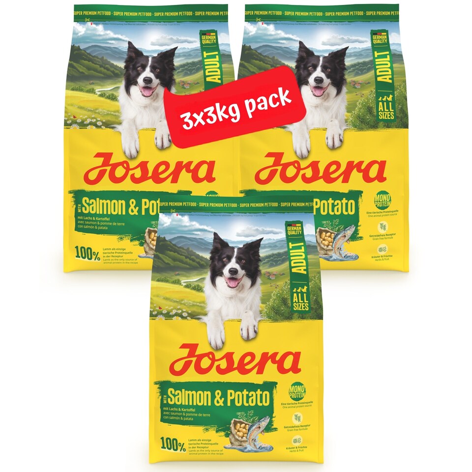 image 1 of Josera Adult Salmon & Potato grain-free complete food | Adult & Senior dogs | Single animal protein | Gluten free | Herbs & fruit | Skin & Coat | 3x3kg