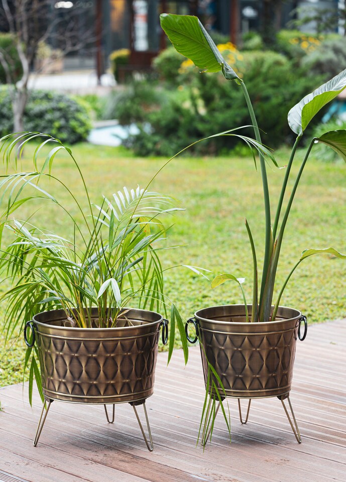 image 1 of Prizma Collection Foldable Gold Plant Pot - 45 cm (H) x 43 cm (Dia)