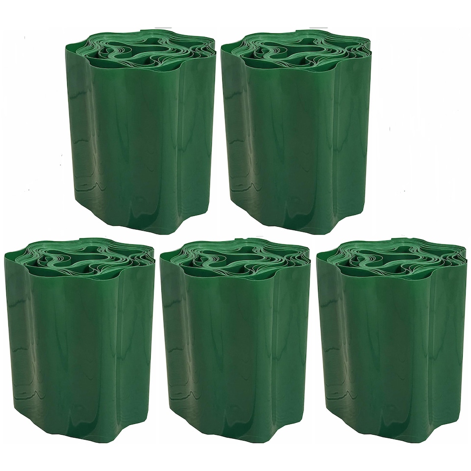 image 1 of Green Plastic Corrugated Garden Lawn Edging (9m x 15cm Roll) - 5 Rolls