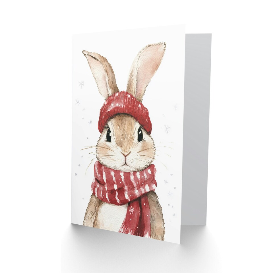 image 1 of Cute Bunny Rabbit Red Winter Hat Scarf For Child Kids Xmas Festive Christmas Card