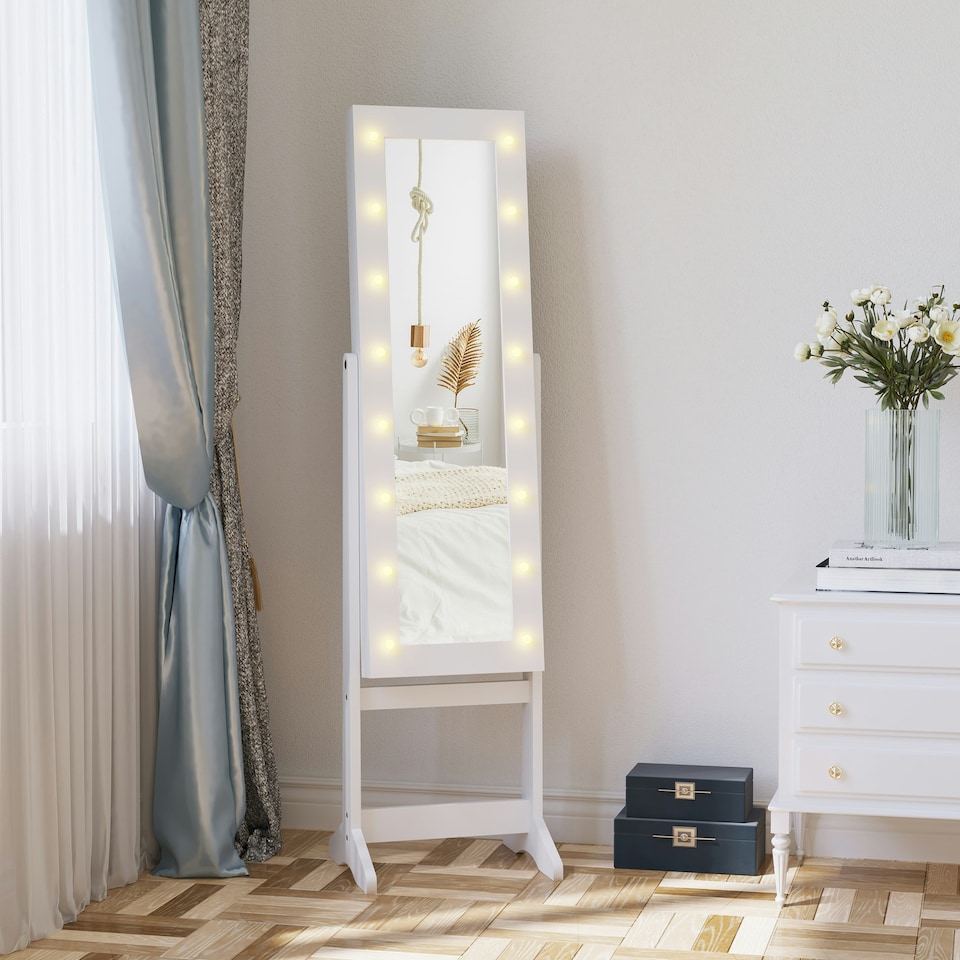 image 1 of HOMCOM Freestanding LED Mirrored Jewelry Cabinet Warm White