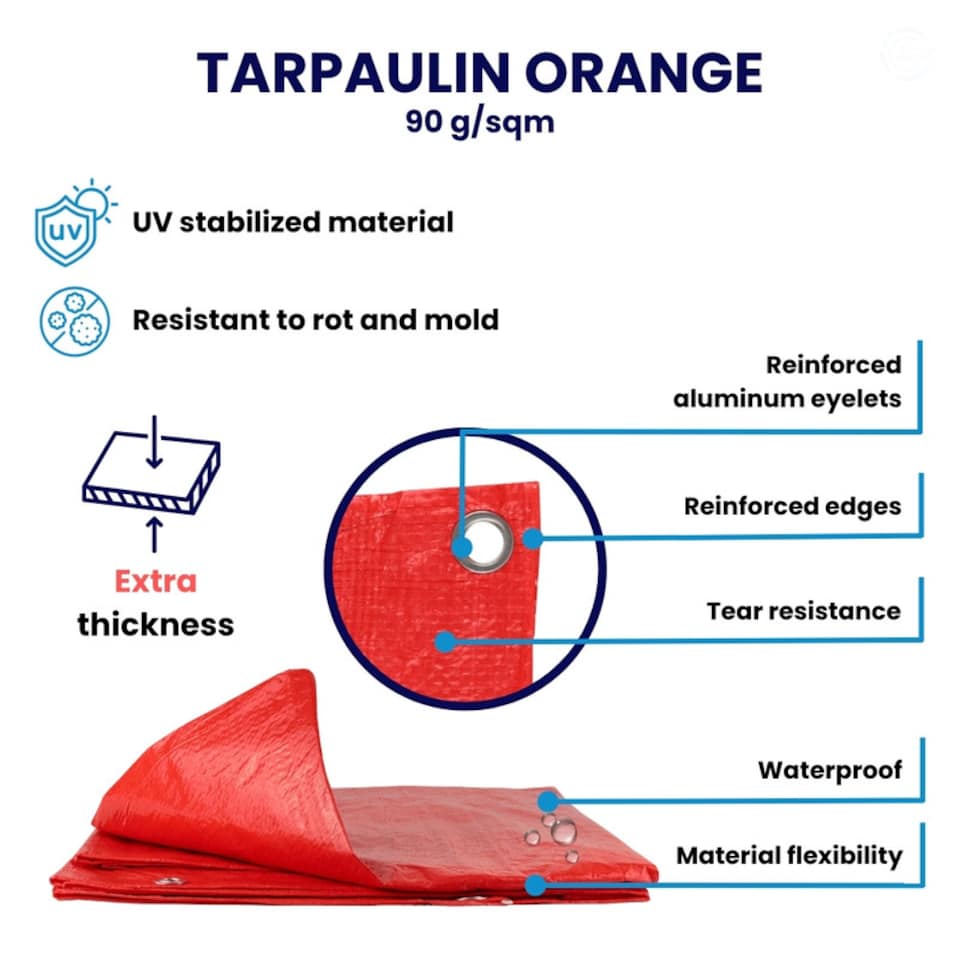 image 1 of Orange Waterproof Tarpaulin 90gsm Reinforced Camping Cover Strong Lightweight 3x3