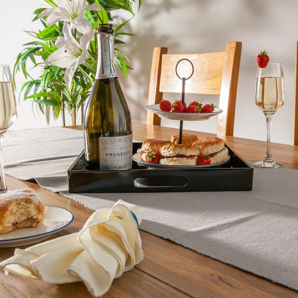 image 1 of Argon Tableware 3x Serving Trays - 33cm - Square Tray Metallic Decorative Breakfast Tray Melamine Food Tray | Black | Black | One Size | 3