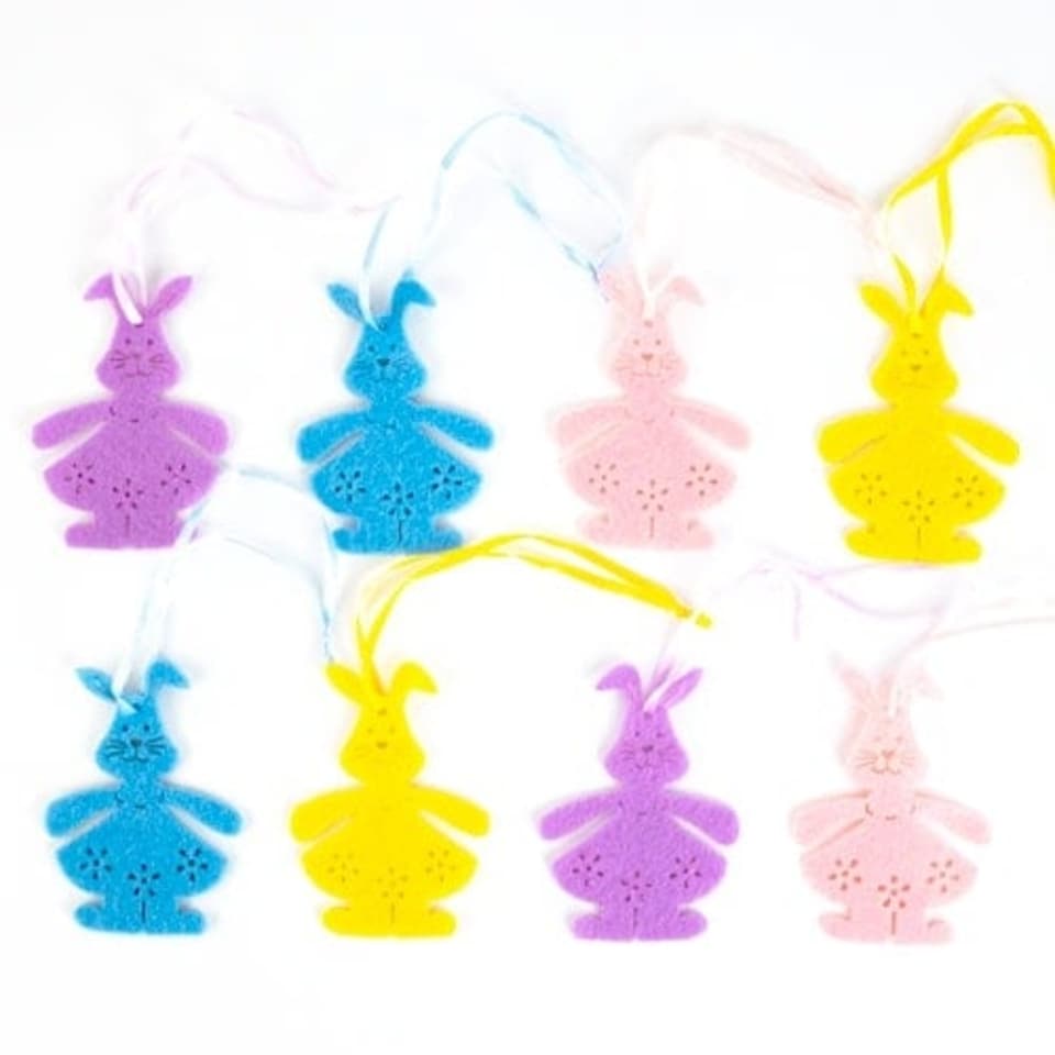 Easter Felt Bunnies Hanging Decorations - Pack of 8