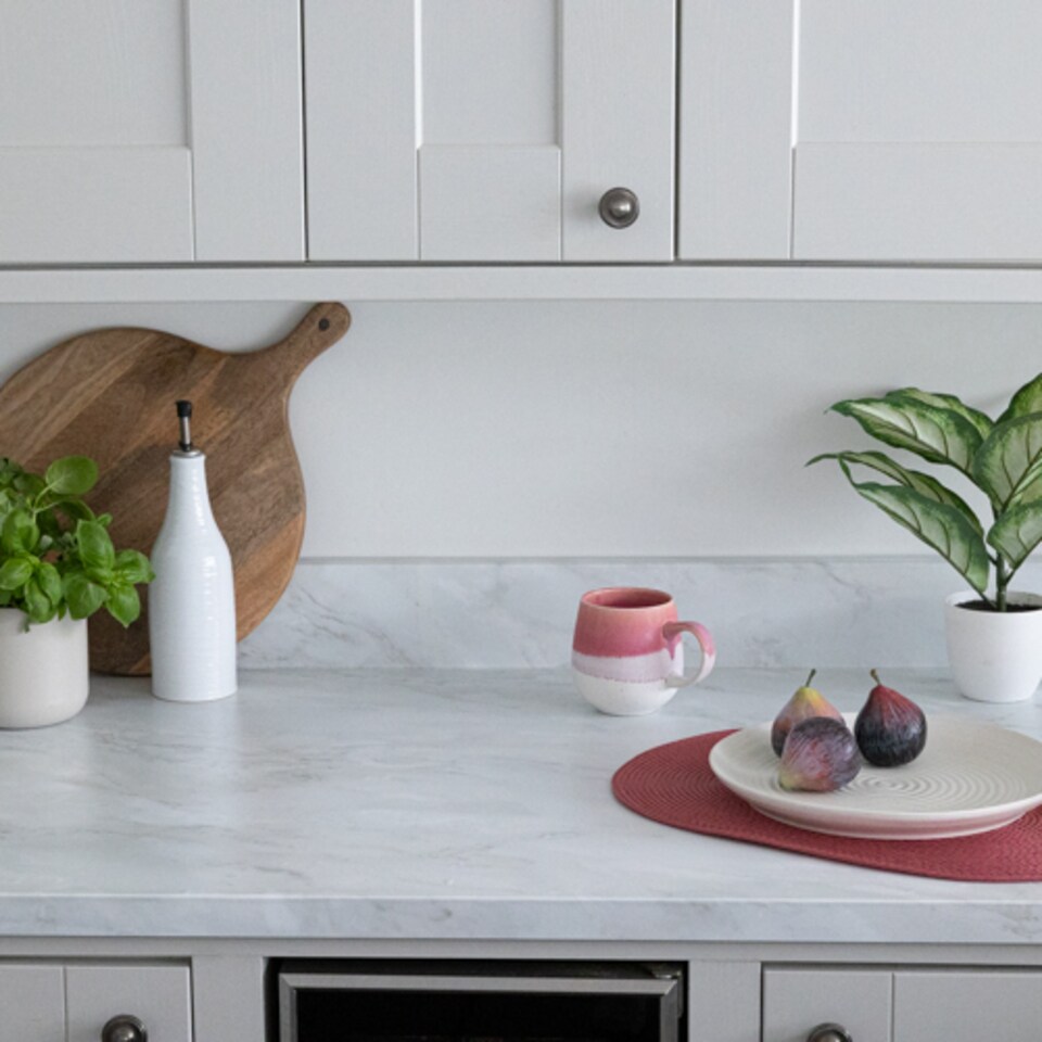 image 1 of Sticky Back Plastic Romeo Matt White Marble Effect Kitchen Self-adhesive Vinyl Wrap for Cupboards, Doors and Worktops 67.5cm x 2m (7 rolls) - d-c-fix