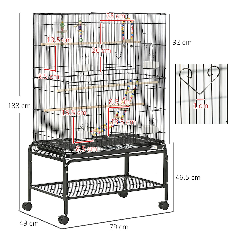 image 1 of PawHut Bird Cage, with Stand, Wheels, Toys, for Budgies, Finches, Parakeets