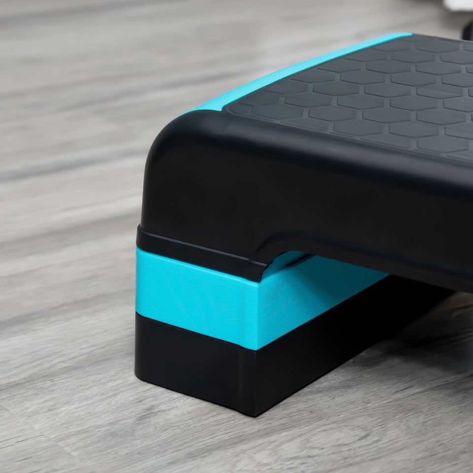 image 1 of HOMCOM Aerobic Step Three-Level Adjustable Exercise Stepper, Black and Blue