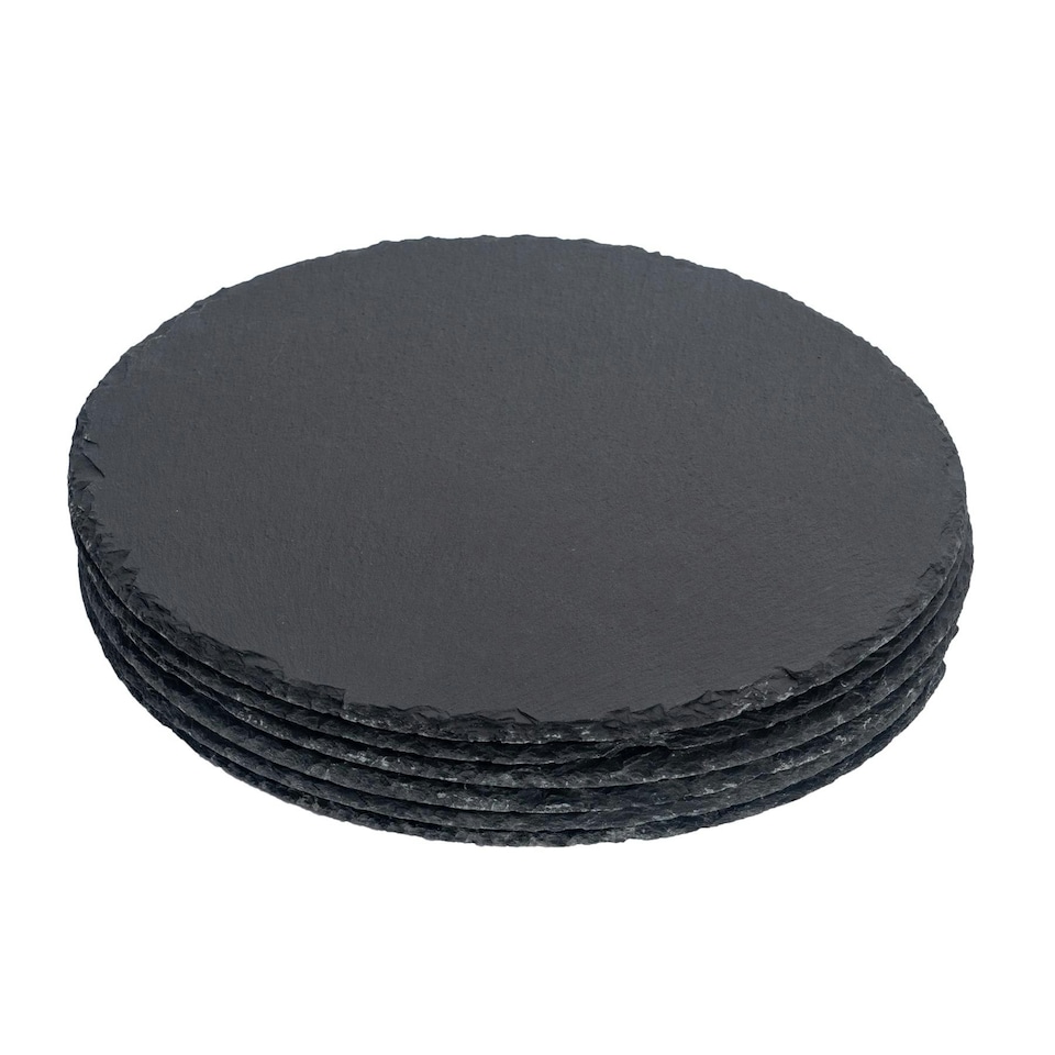 image 1 of Argon Tableware Round Slate Placemats - 30cm - Pack of 6 Black
