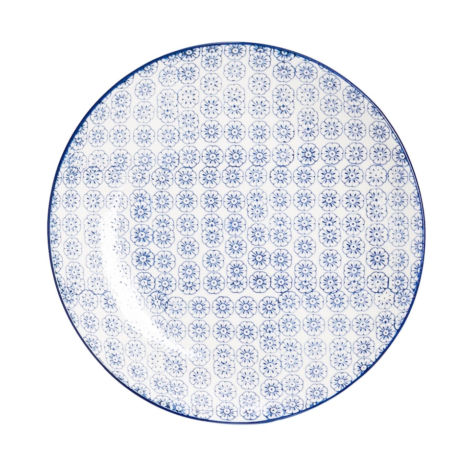 image 1 of Nicola Spring Hand-Printed Dinner Plates - 25.5cm - Navy - Pack of 6 Ceramic Dining Plates for Meals Pasta Salads & Serving