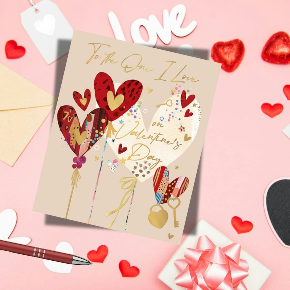 image 1 of Words 'n' Wishes Valentine Day Card to The One I Love on Valentine's Day, 23 x 19 cm, Red & Pink