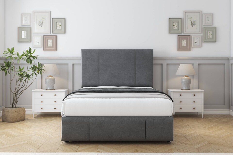 image 1 of Sloomy Lisbon Armour Coniston Divan Bed Base No Drawers With 26 Inch Strutted Headboard & 12 Inch Matching Footboard | Grey | Armour | Single | 1
