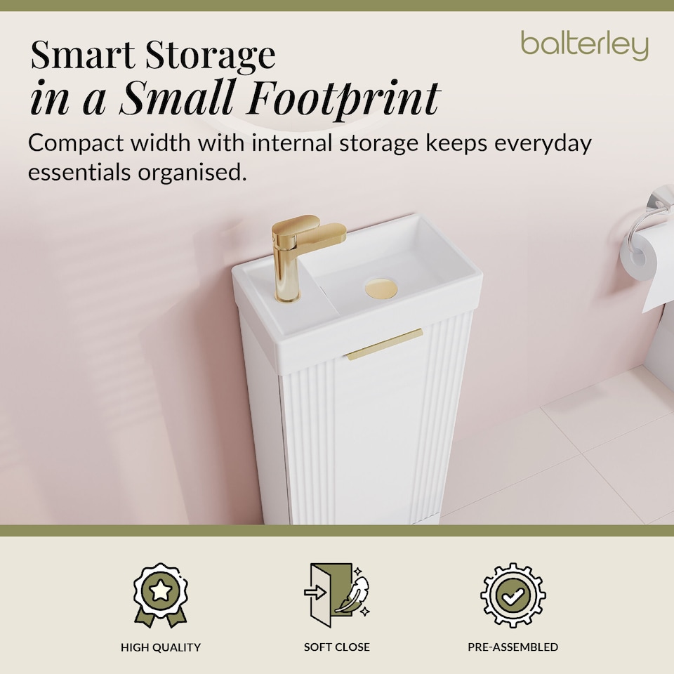 image 1 of White 400mm Floor Standing Vanity Unit with Black Handle | White | Satin White | 1