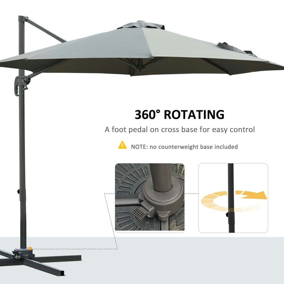 image 1 of Outsunny 3m Garden Banana Parasol Patio Cantilever Umbrella Dark Grey