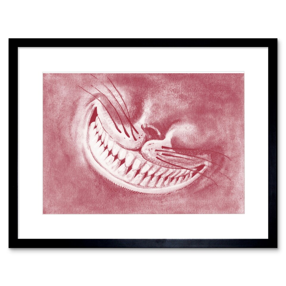 image 1 of Alice Wonderland Cheshire Cat Smile 9x7" Black Framed Wall Art Print