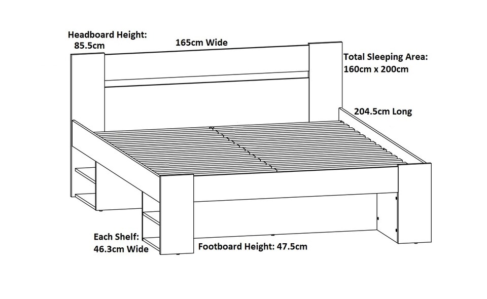 image 1 of White King Size Bed with Drawers Shelves Storage Frame Headboard 160cm Wooden Euro Wooden Slats Nepo