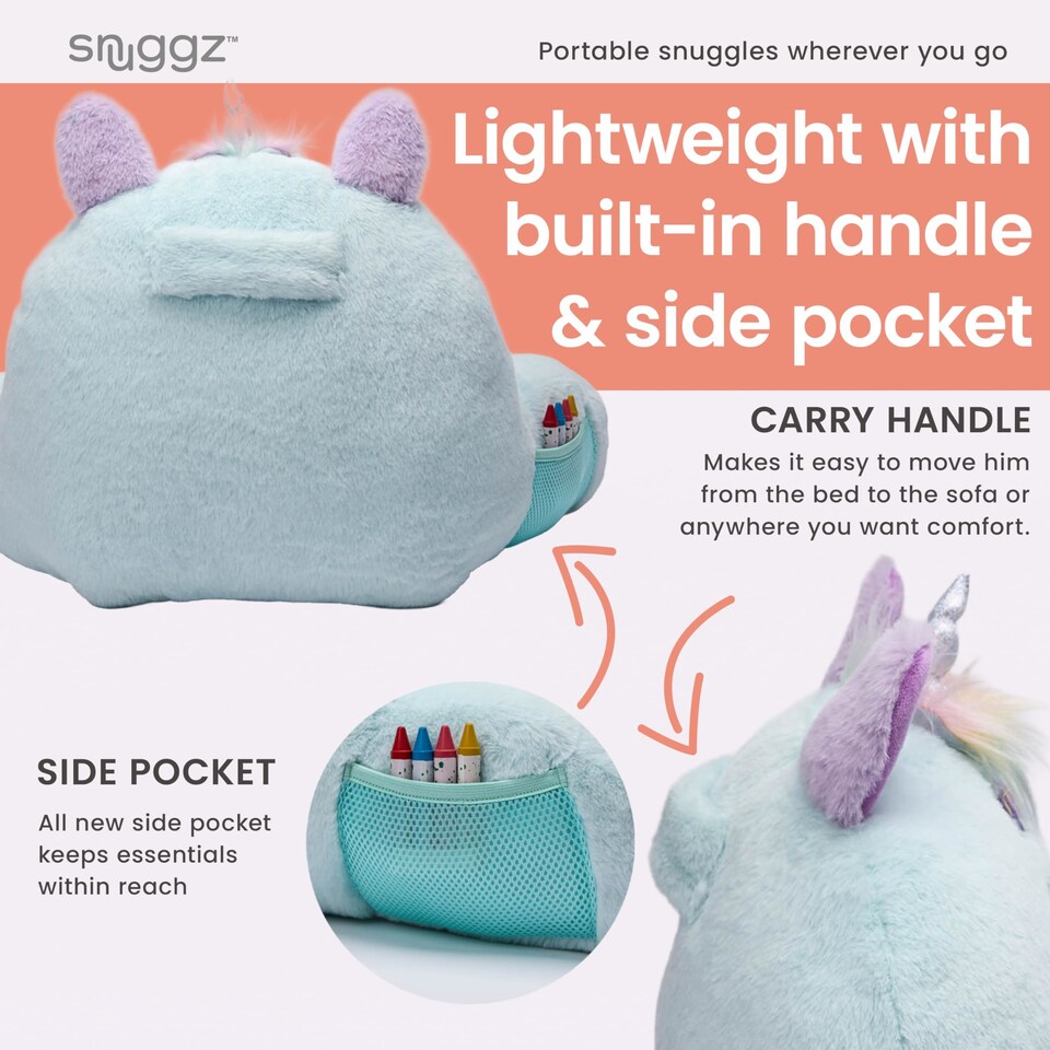 image 1 of Snuggz Llama Unicorn Cuddle Cushion with Side Pocket with Carry Handle 3D Novelty Design Back Support Soft Cosy Bed Pillow - 59 x 36 x 34 cm