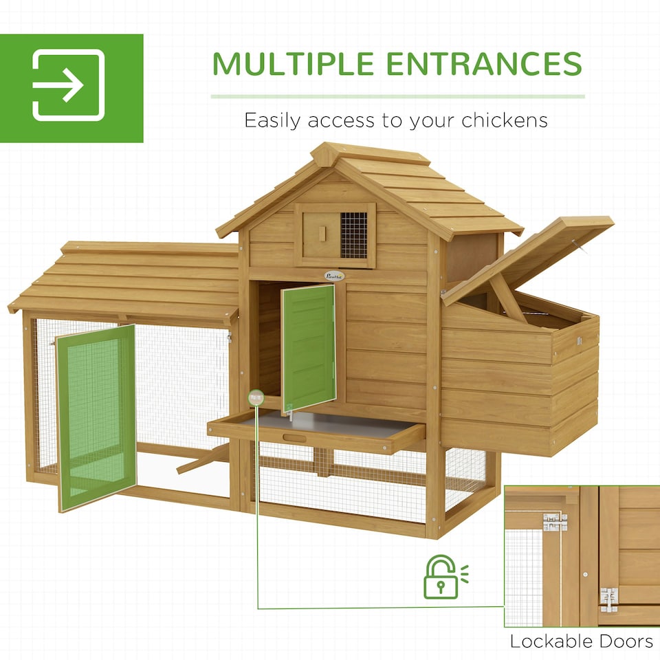 image 1 of PawHut Chicken Coop Hen Cage Small Animal Hutch Nesting Box Outdoor Run Natural