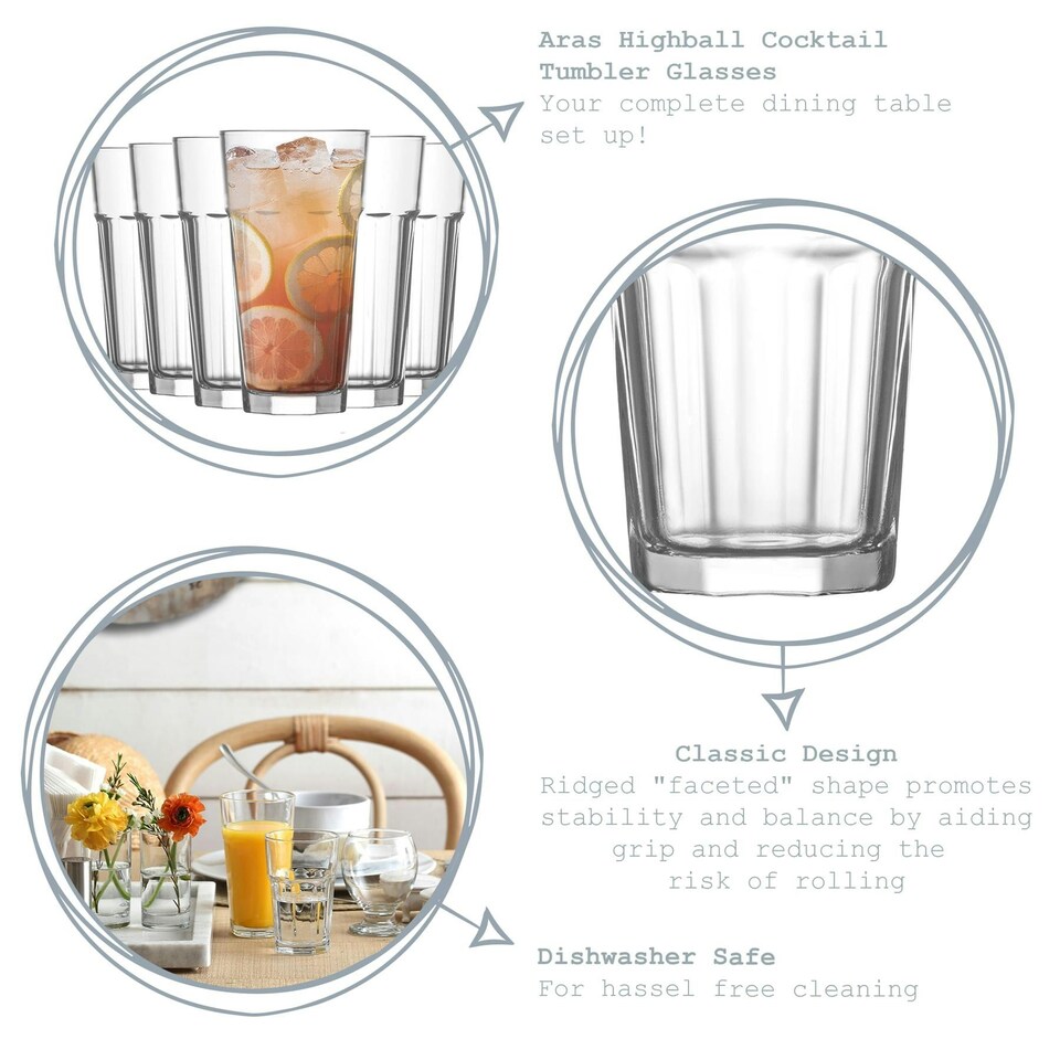 image 1 of LAV Aras Highball Glasses - 360ml - Clear - Pack of 6 Clear