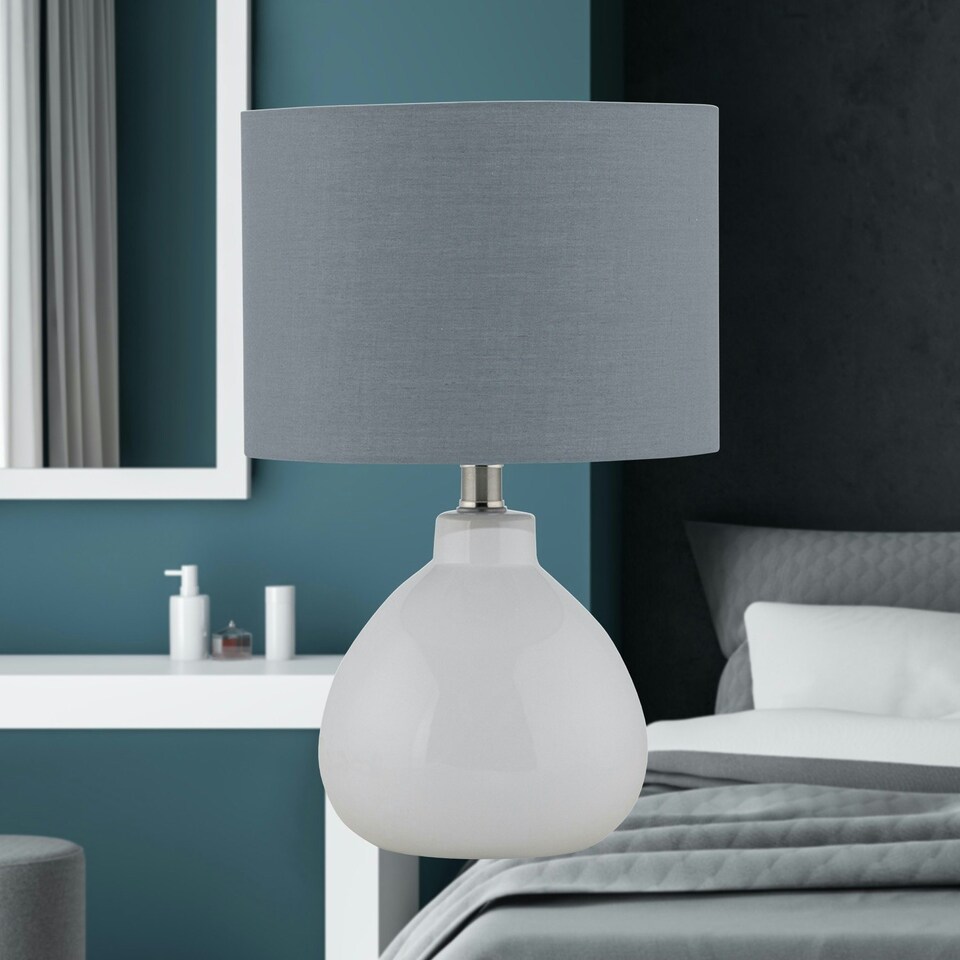 image 1 of First Choice Lighting Tuscan White Ceramic Lamp with Grey Shade White | Grey