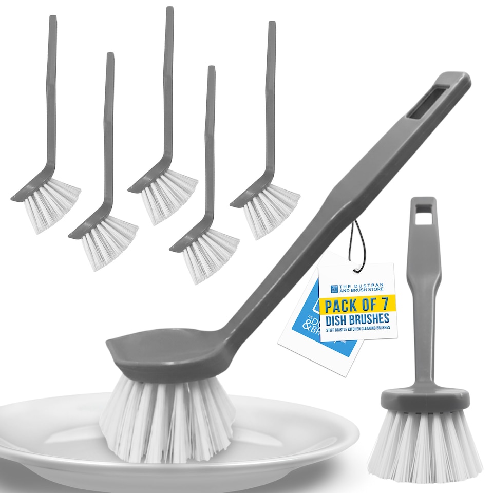 image 1 of Kitchen Dish Brush with Nylon Bristles Ergonomic Handle for Washing Up - Pack of 1 | Grey | 1
