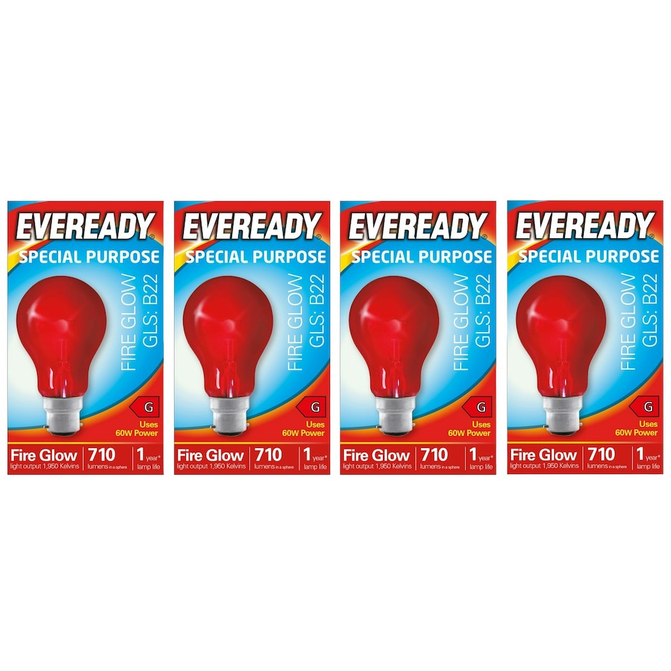 image 1 of Eveready B22 GLS 60W 1950k Fireglow Red Light Bulb  - Pack of 4