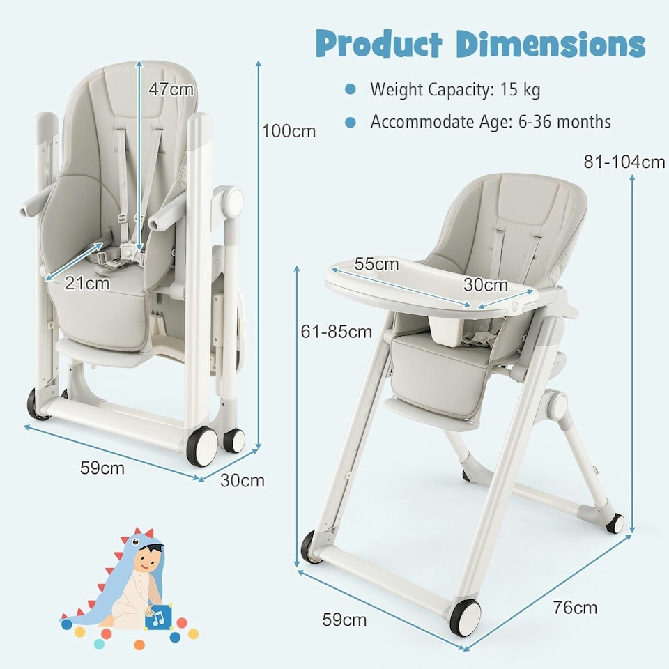 image 1 of COSTWAY Foldable Baby High Chair Convertible Chair Light Grey