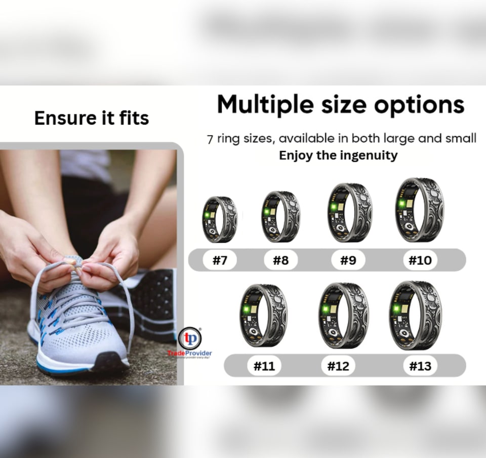 image 1 of Smart Fitness Ring with Heart Rate Tracker, Sleep Monitor, Blood Pressure Oxygen Step Counter, Calories Pedometer for Men & Women (Size USA- 9/UK- R)