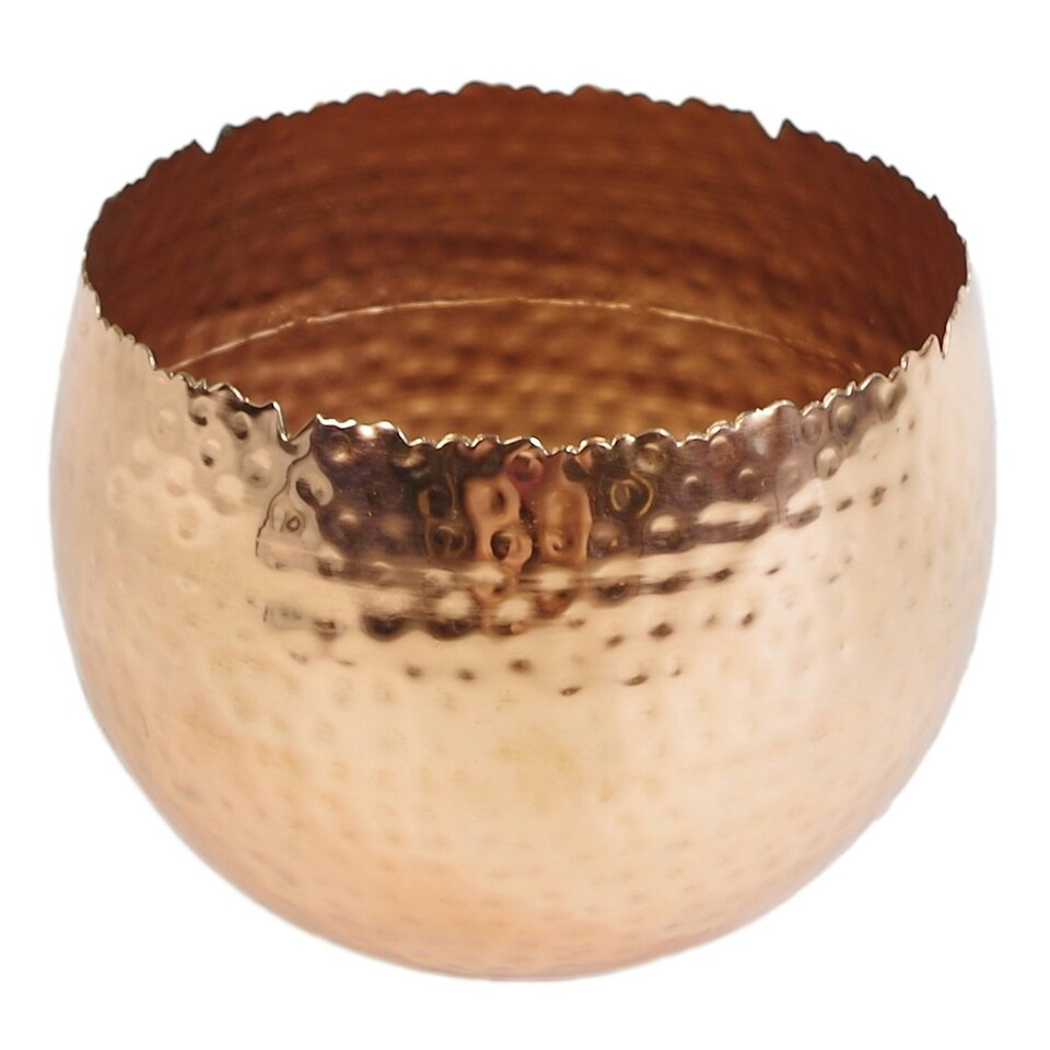 image 1 of Leaf Large Metal Planter 22 x 17cm Hammered Copper Plated - Curvy Edge Copper