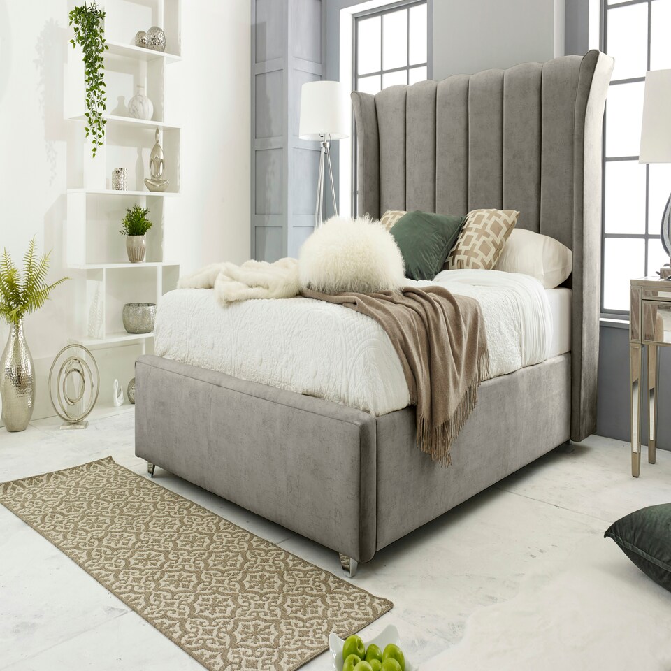 Temple Marble Superking Bed Frame - Grey