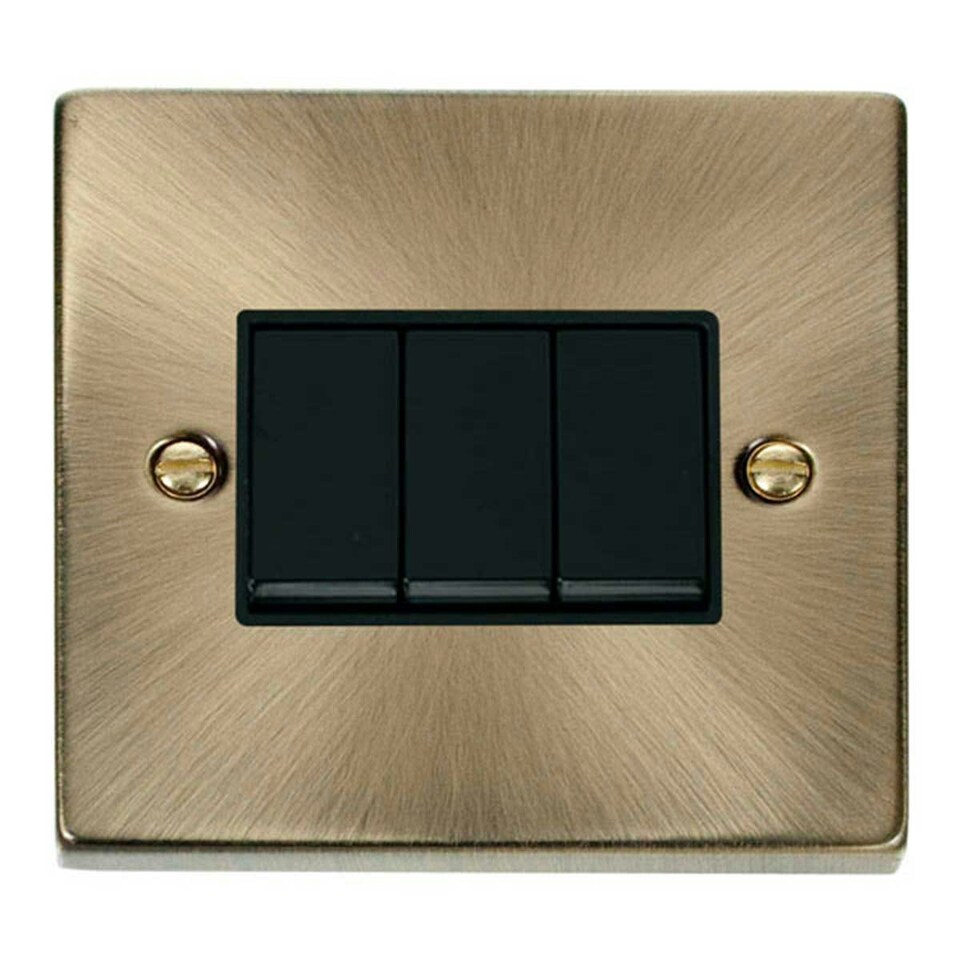 image 1 of SE HOME Antique Brass 10A 3 Gang 2 Way Light Switch Brown | Antique Brass