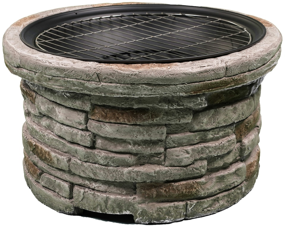 image 1 of Centurion Supports Fireology SAMUI Beige Majestic Garden and Patio Round Multi-function Heater, Fire Pit, Brazier and Barbecue with Eco-Stone Finish and Cover