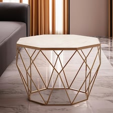 Interiors by Premier Octagon White Marble Coffee Table, Luxe Geometric Marble Top Table With Golden Iron Base White