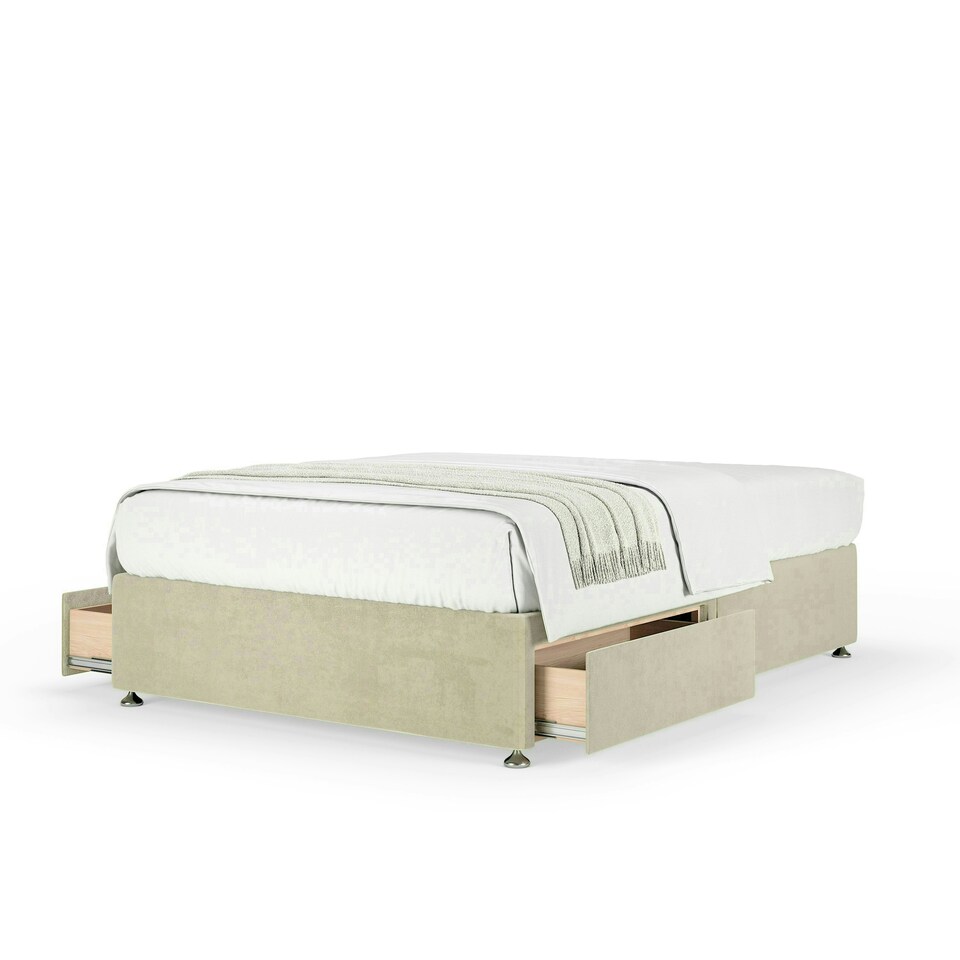 image 1 of Neptune Spring Cream Naples Velvet 2 Drawer Divan Set Small Single