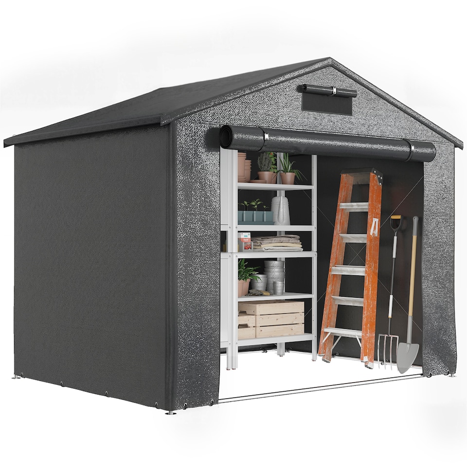 image 1 of Outsunny 8 x 4 ft Garden Storage Shed with Roll-up Zipper Door, Dark Grey | Grey