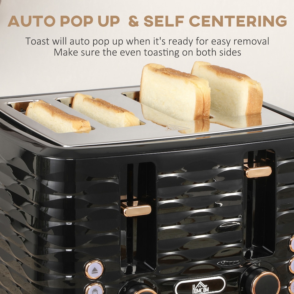 image 1 of HOMCOM Kettle and Toaster Sets, 3000W 1.7L Rapid Boil Kettle & 4 Slice Toaster with 7 Browning Controls, Defrost, Reheat and Crumb Tray, UK Otter thermostat, Black