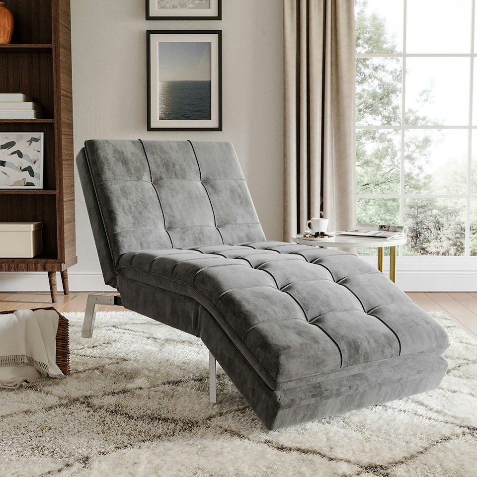 image 1 of Living and Home Fabric Upholstered Chaise Lounge Chair