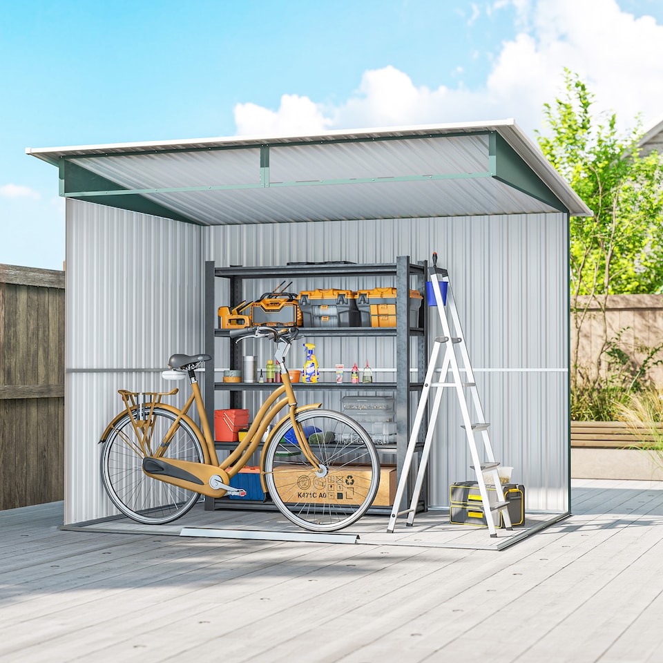 image 1 of Outsunny 8.5 x 6ft Metal Shed with Lightsky Panels, Garden Storage Tool House with Double Doors for Garden, Patio and Lawn, Green