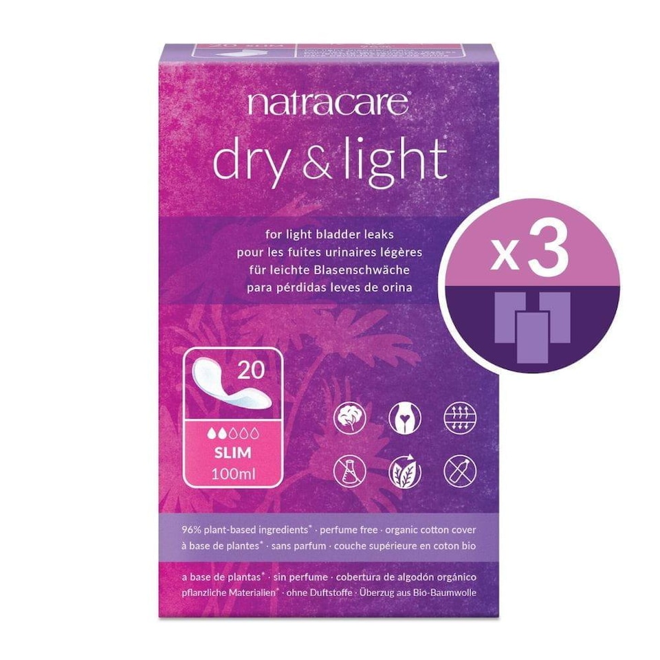 image 1 of Natracare Dry & Light Slim Incontinence Pads 3 x 20 Pack