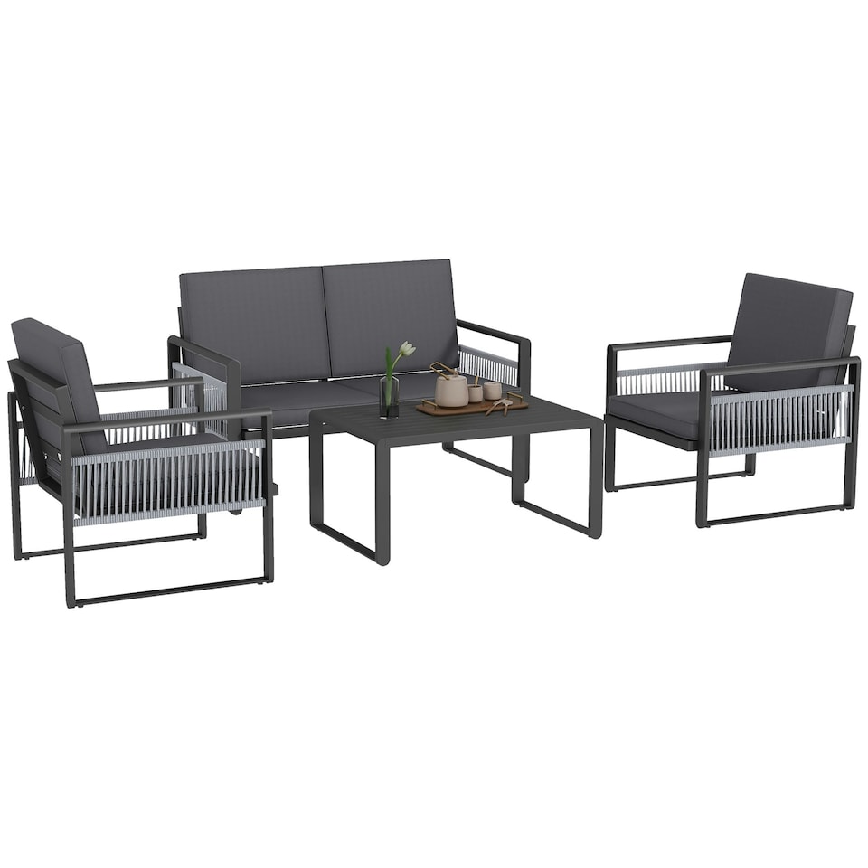 image 1 of Outsunny Aluminium Garden Furniture Sets s, Slatted Top Table, Black