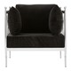 image 2 of Luxurious Chair With Silver Lattice Arms, Black Velvet Upholstered Arm Chair For Bedroom, Stylish Chair Silver